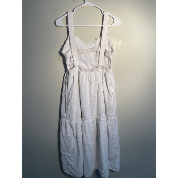 American Eagle White Eyelet Open Back Tiered Cotton Midi Dress Size Large Bridal - Picture 7 of 12